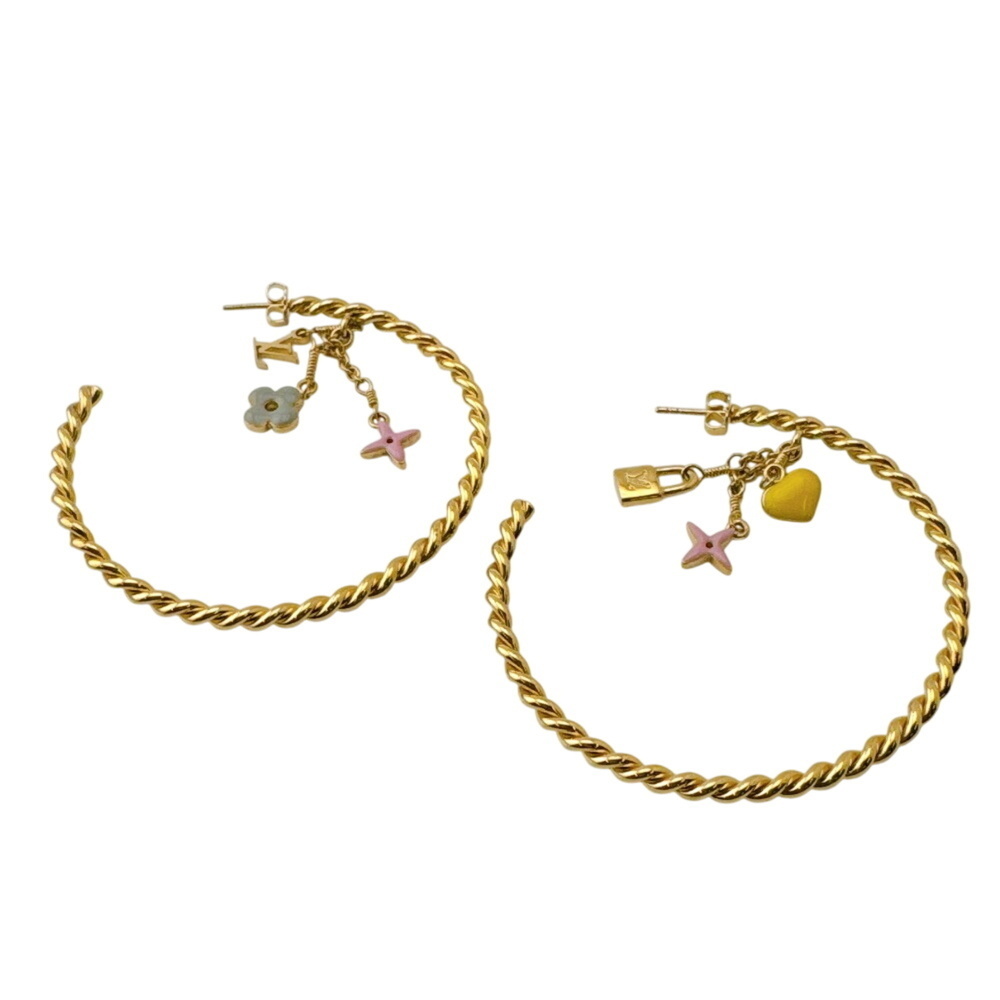 LOUIS VUITTON Gold Monogram Heart Earrings - Picture 1 of 12